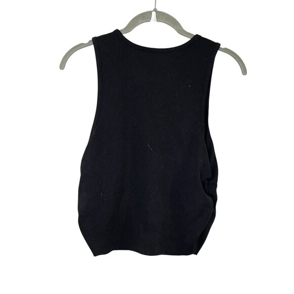 Aerie Rouchy Rib Tank Top Crop Stretchy Solid Black Size L NEW NWT - Picture 2 of 6